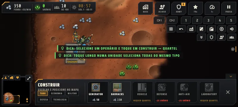 Construction interface open over a Human base on Mars.